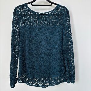 Sundance Dark Teal Lace Long Sleeve Top Size S